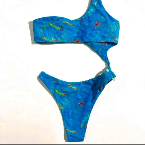 NEW BLUE ONE PIECE CUT OUT BATHING SUIT SZ LG - Picture 3 of 6